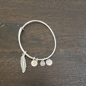 ALEX AND ANI Silver Feather Charm Bangle "Truth & Justice"